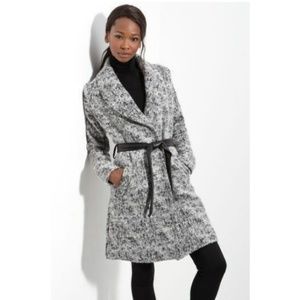 Gryphon NY Black & White Tweed Belted Wrap Coat